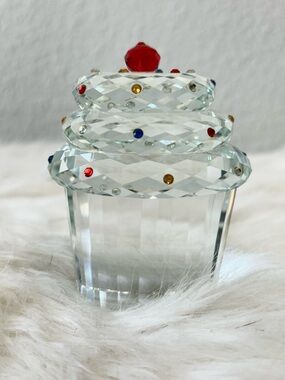 Vintage Simon Designs Crystal Cupcake with Multicolor Sprinkles and Red Cherry